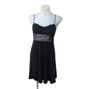 Y2K Vintage Babydoll Cocktail Dress Black Beaded Sequin Sweetheart S/M
